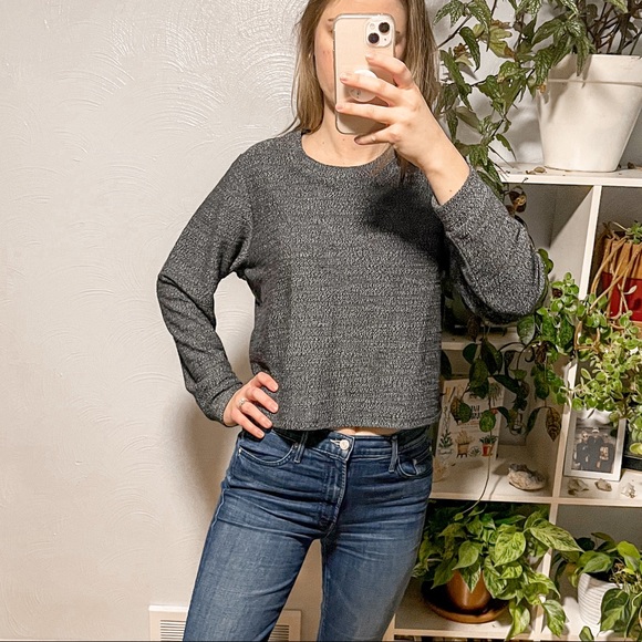 Marine Layer Long Sleeve Top Marled Cropped Organic Cotton Blend Gray Crew Neck - Picture 4 of 7